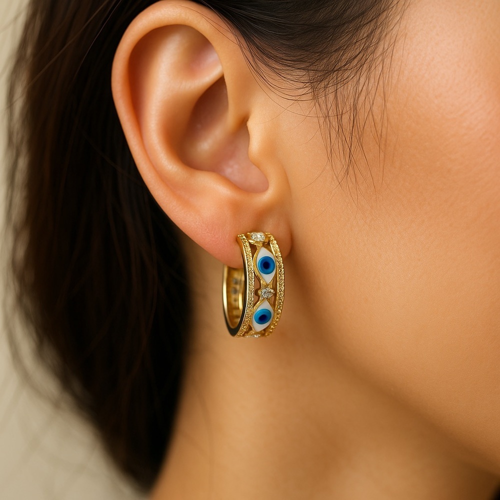 18K Gold Plated Evil Eye Huggie Earrings